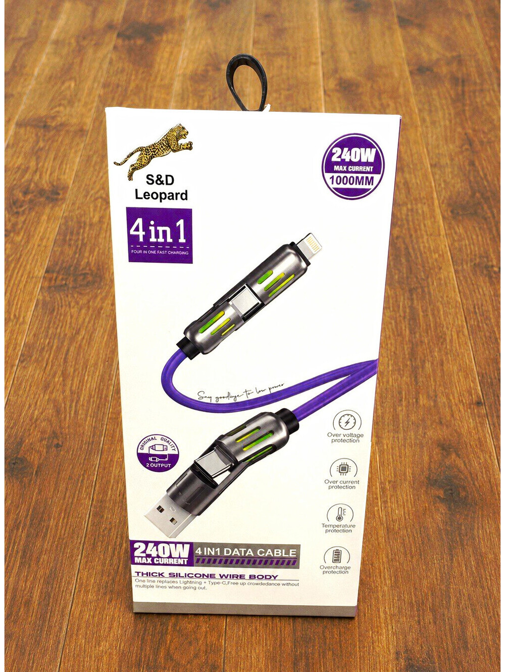 New S&D Leopard 4-in-1 Fast Charge Data Sync Cable 1000mm